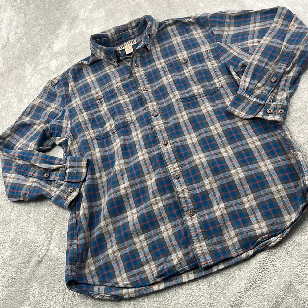 Duluth Trading L Men's 100% Cotton Blue Flannel Button Down Shirt